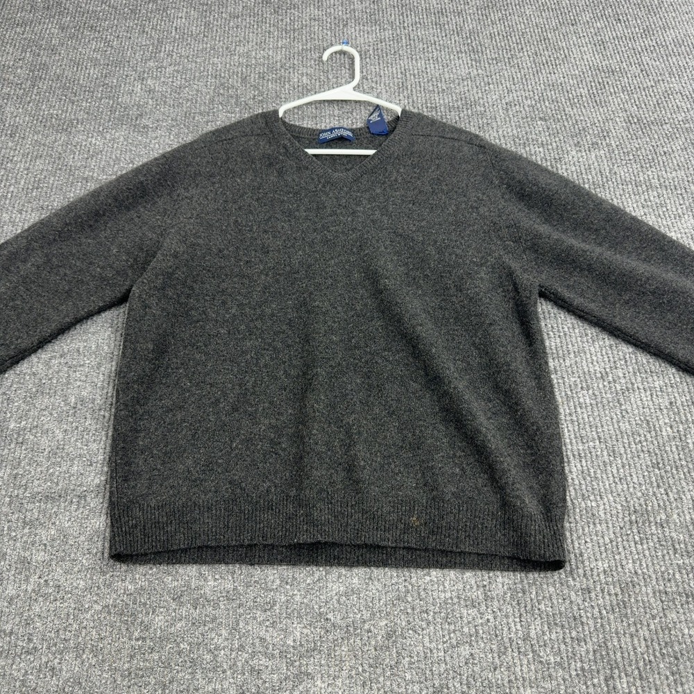 John Ashford Sweater Mens XL‎ Gray Lambswool V Neck Solid Classic Casual